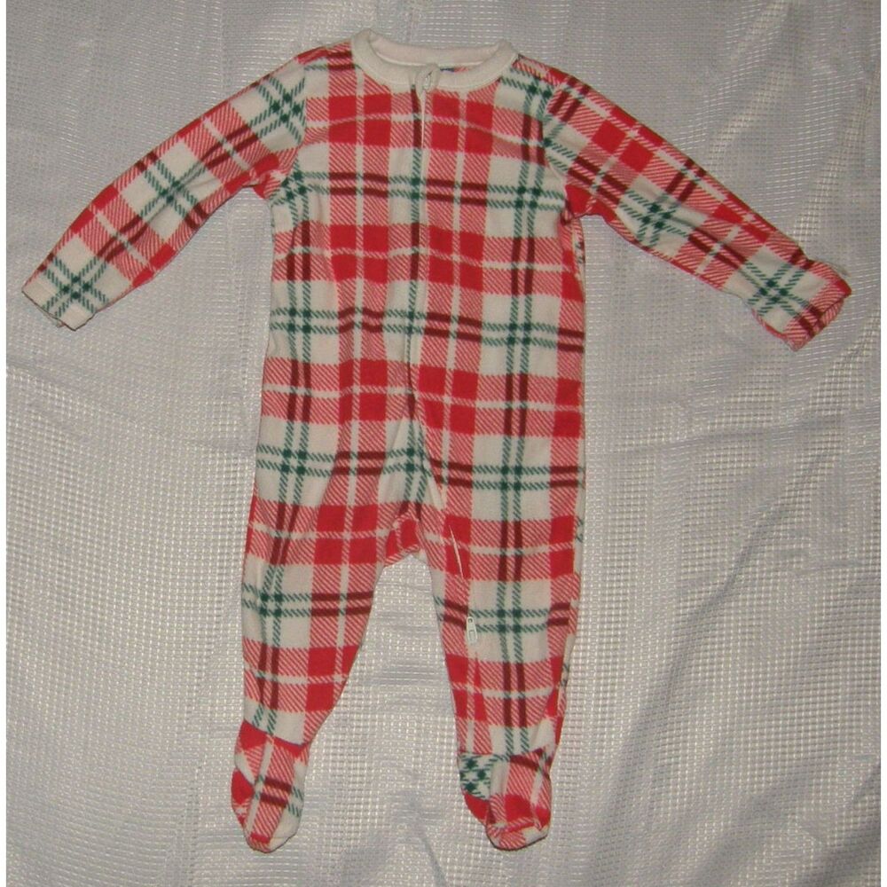 OLD NAVY Unisex Sz 6-9 Months Soft Fleece Red Plaid 2 Way Zipper Footed Sleeper